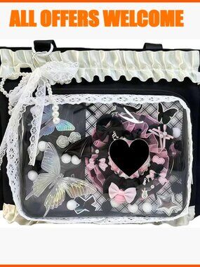 Nylon Crossbody Tote Bag with Lace Trim and Adjustable Strap